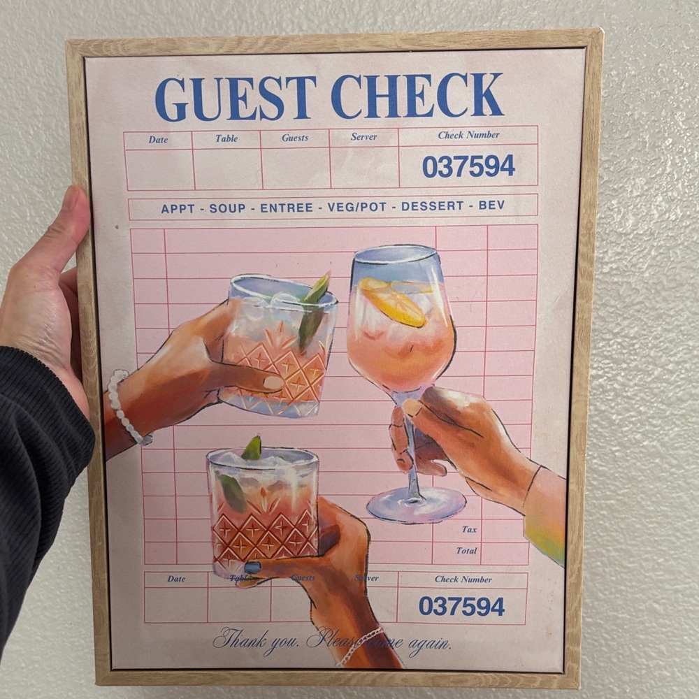 Guest Check Wall Art with Drinks Illustration